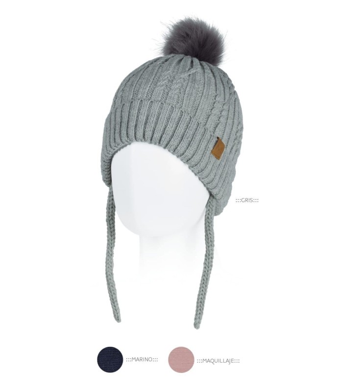 Gorro Infantil Punto Canalé con Pompón de Pelo