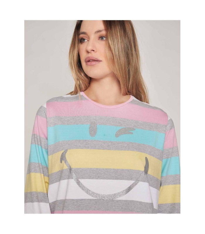 Pijama Mujer Algodón Felpa Rayas Pink 55652 Smiley