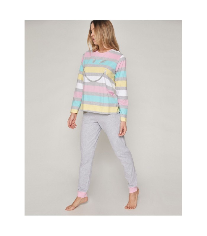 Pijama Mujer Algodón Felpa Rayas Pink 55652 Smiley