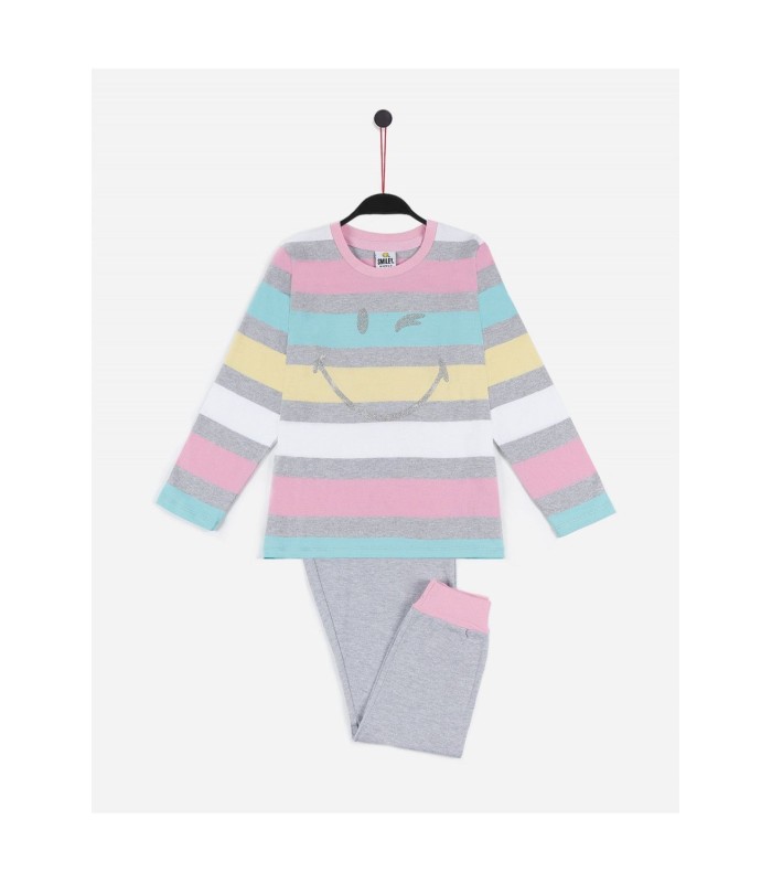 Pijama Niña Algodón Felpa Rayas Pink 55689 Smiley