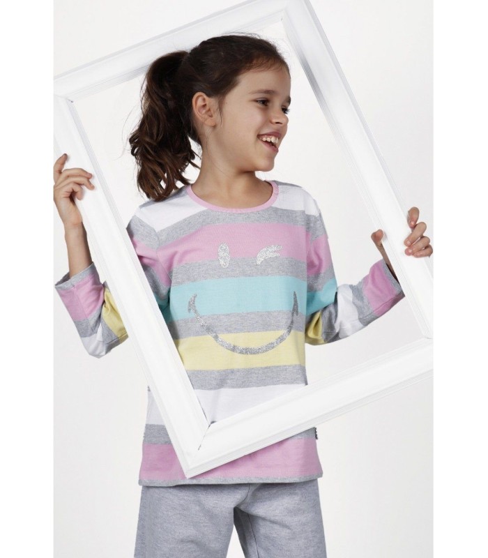 Pijama Niña Algodón Felpa Rayas Pink 55689 Smiley