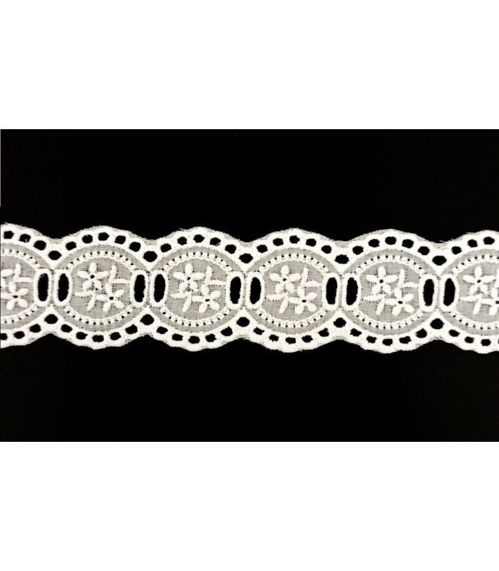 Entredós Pasa Cintas de Tira Bordada Blanco 3.5 Cm