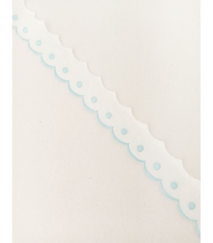 Tira Bordada Bodoques Blanca/Celeste de 3,5 Cm
