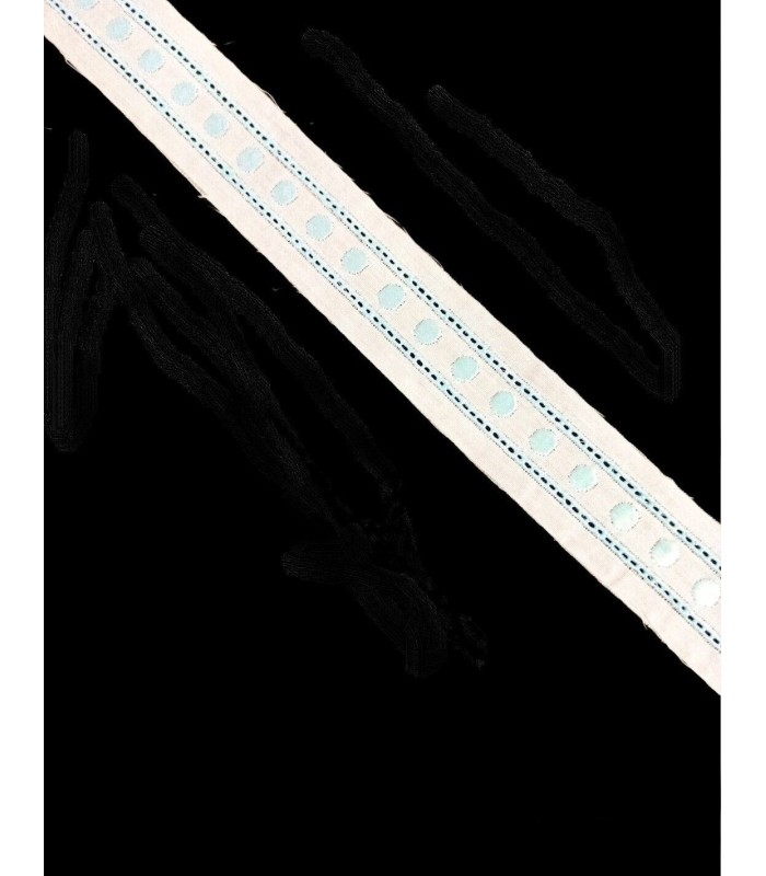 Entredós de Tira Bordada Bodoques Blanca/Celeste 15M.M