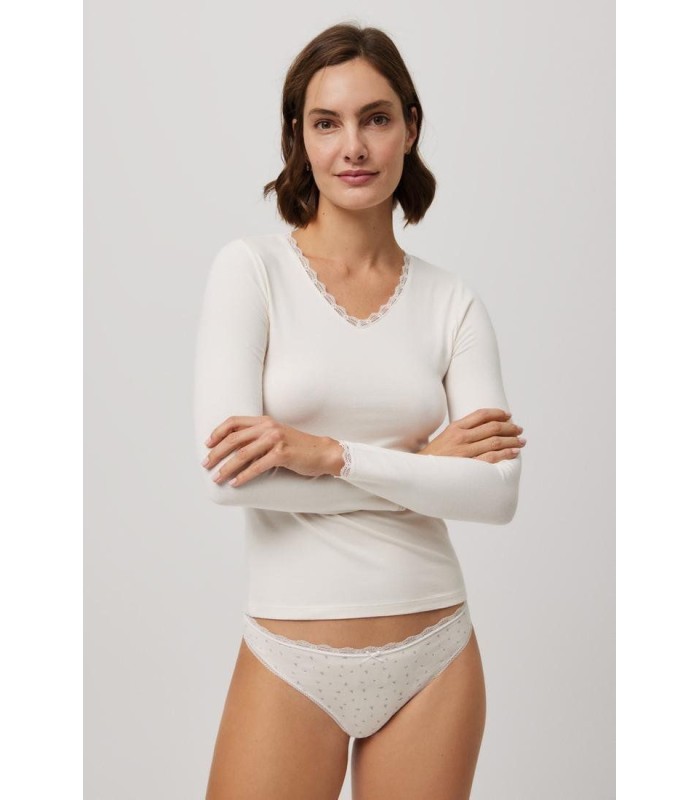 Camiseta Mujer Manga Larga Marfil Ysabel Mora