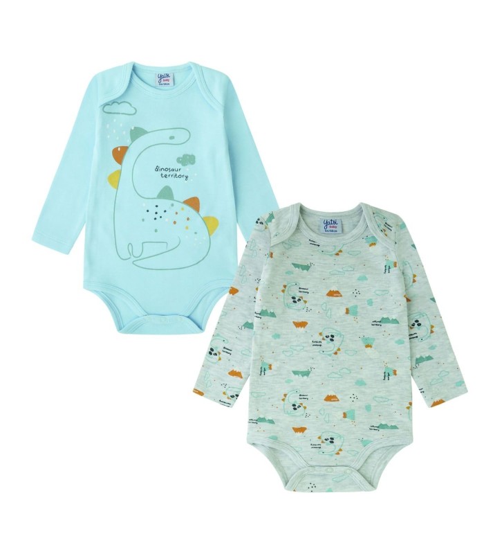 Pack 2 Body Niño "Dinosaur Territory" - Azul Celeste y Gris