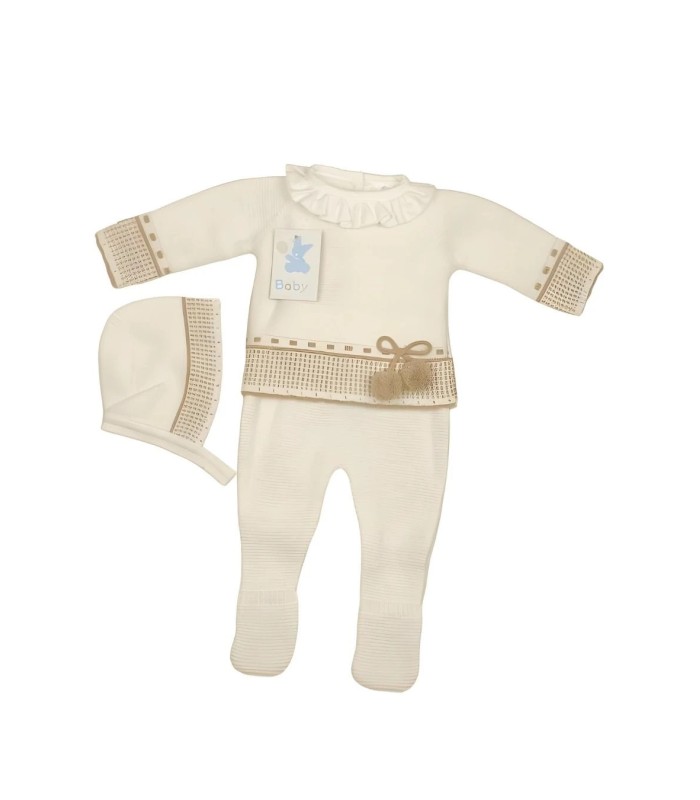 Conjunto Bebé de Lana 3 Piezas Marfil C1002