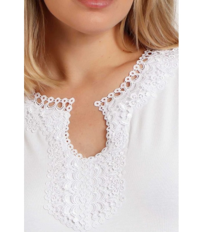 Camiseta Mujer Manga Corta Blanca Guipur 43531 Admas