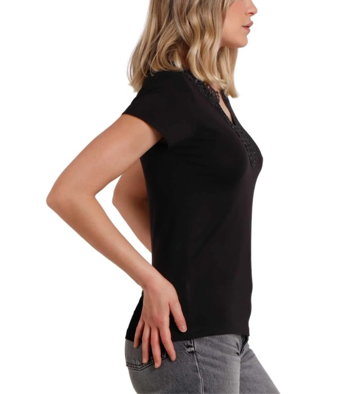 Camiseta Mujer Manga Corta Negra Guipur 43531 Admas