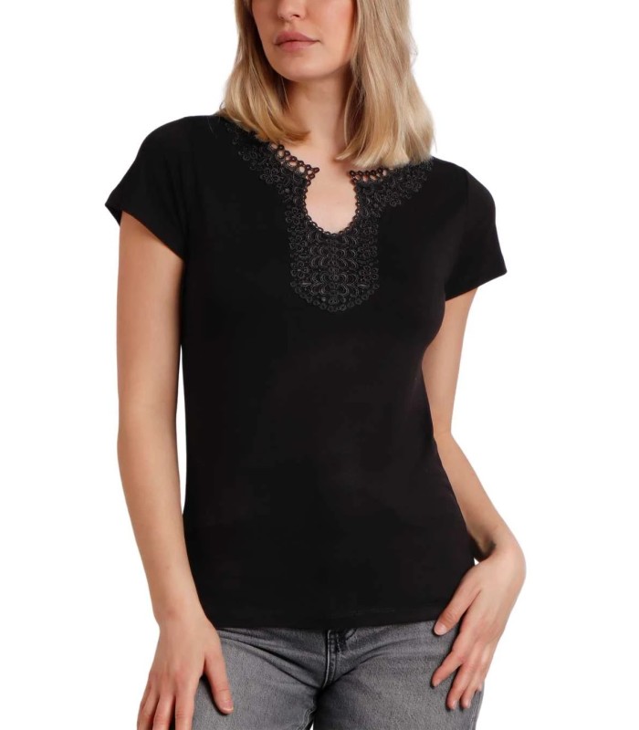 Camiseta Mujer Manga Corta Negra Guipur 43531 Admas