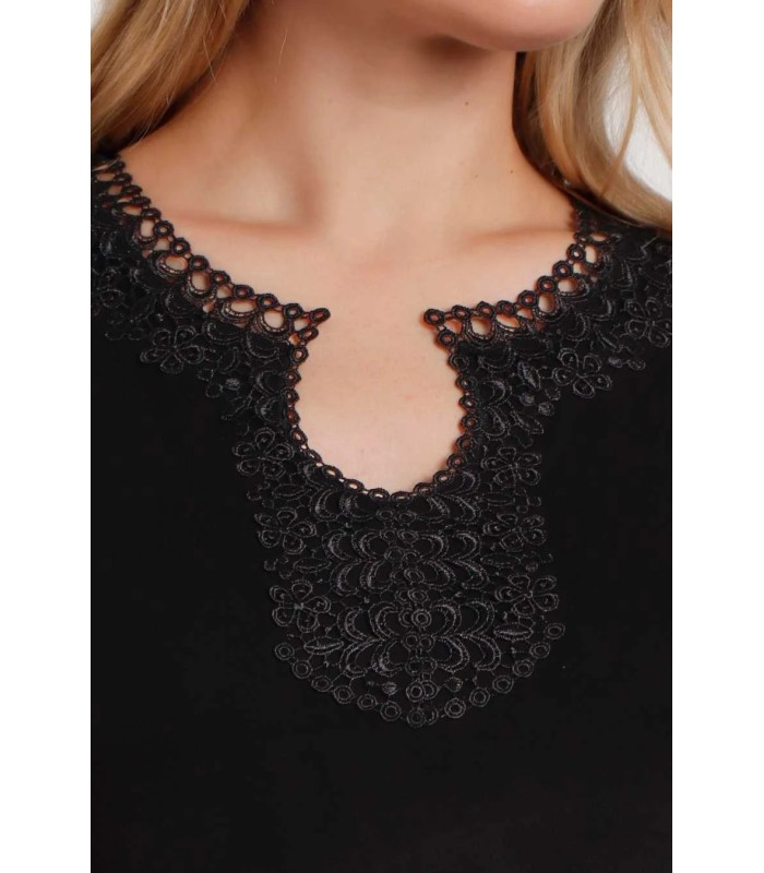 Camiseta Mujer Manga Corta Negra Guipur 43531 Admas