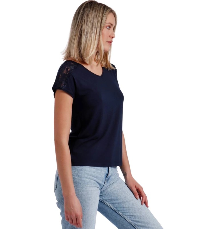 Camiseta Mujer Manga Corta Marino Puntilla Hombro 43486 Admas