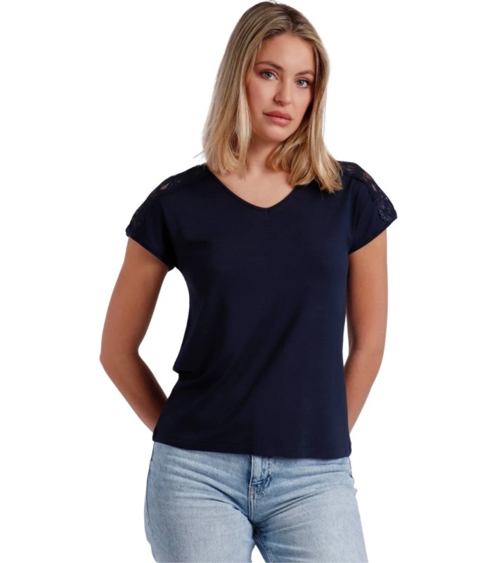 Camiseta Mujer Manga Corta Marino Puntilla Hombro 43486 Admas