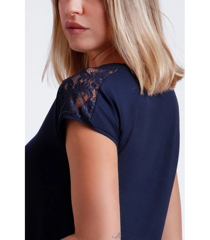 Camiseta Mujer Manga Corta Marino Puntilla Hombro 43486 Admas