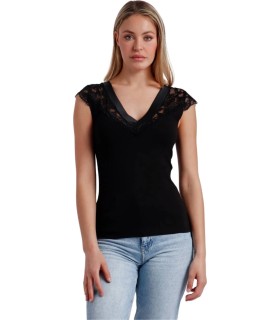 Camiseta Manga Corta Negra Puntilla Raso 43489 Admas