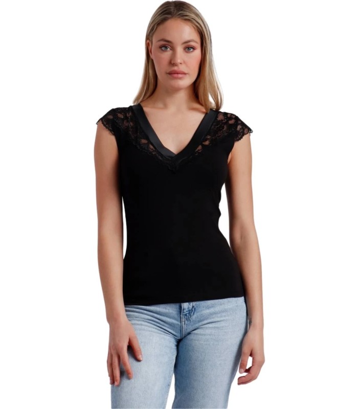 Camiseta Manga Corta Negra Puntilla Raso 43489 Admas