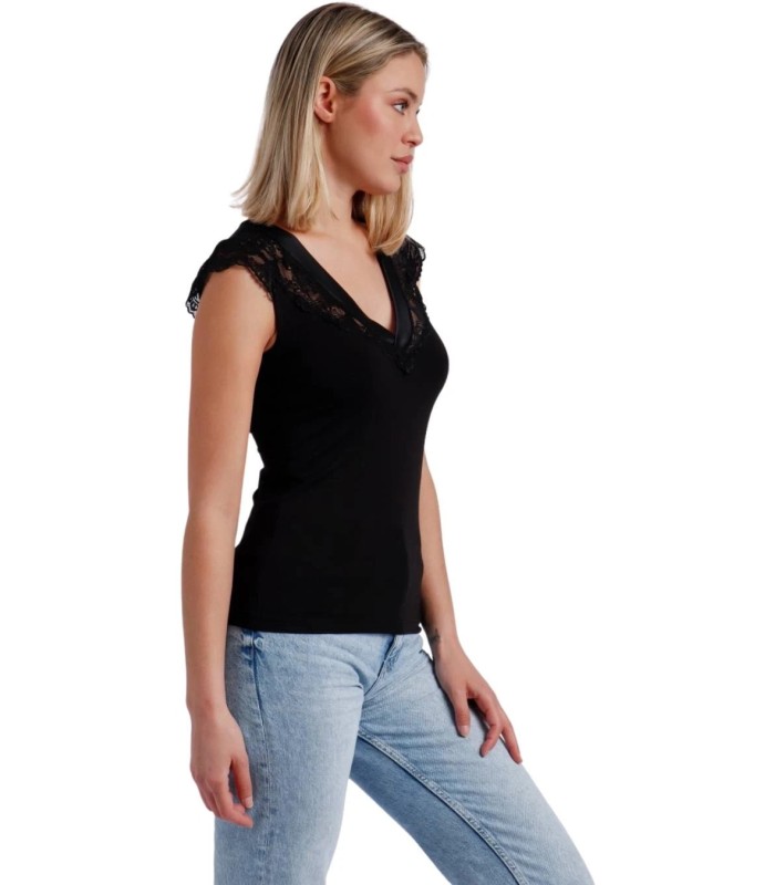 Camiseta Manga Corta Negra Puntilla Raso 43489 Admas