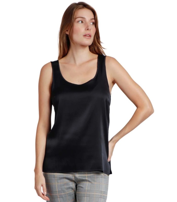 Camiseta Sin Mangas Raso Mujer Negra 43512 Admas