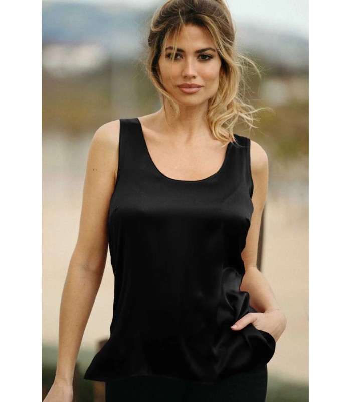 Camiseta Sin Mangas Raso Mujer Negra 43512 Admas