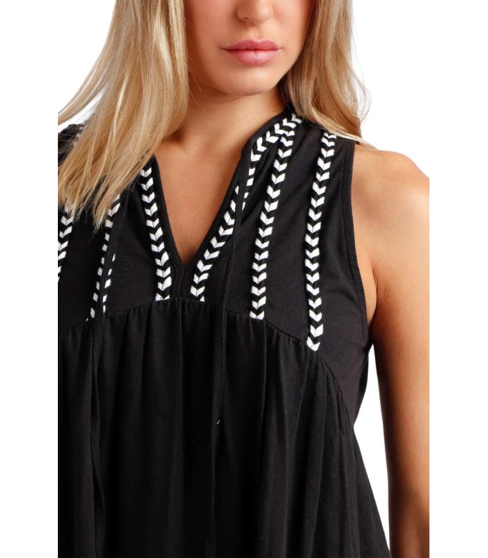 Vestido Mujer Negro Sin Mangas Beach Flowers 19773 Admas