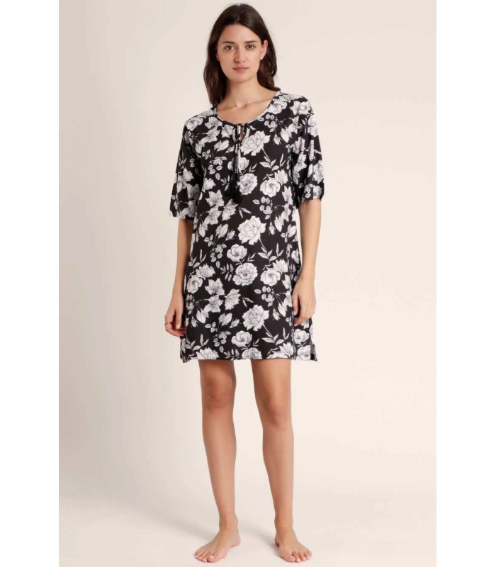 Vestido Mujer Negro Beach Flowers 19775 Admas