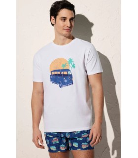 Camiseta Hombre Estampado Furgoneta Blanca 90502 Ysabel Mora