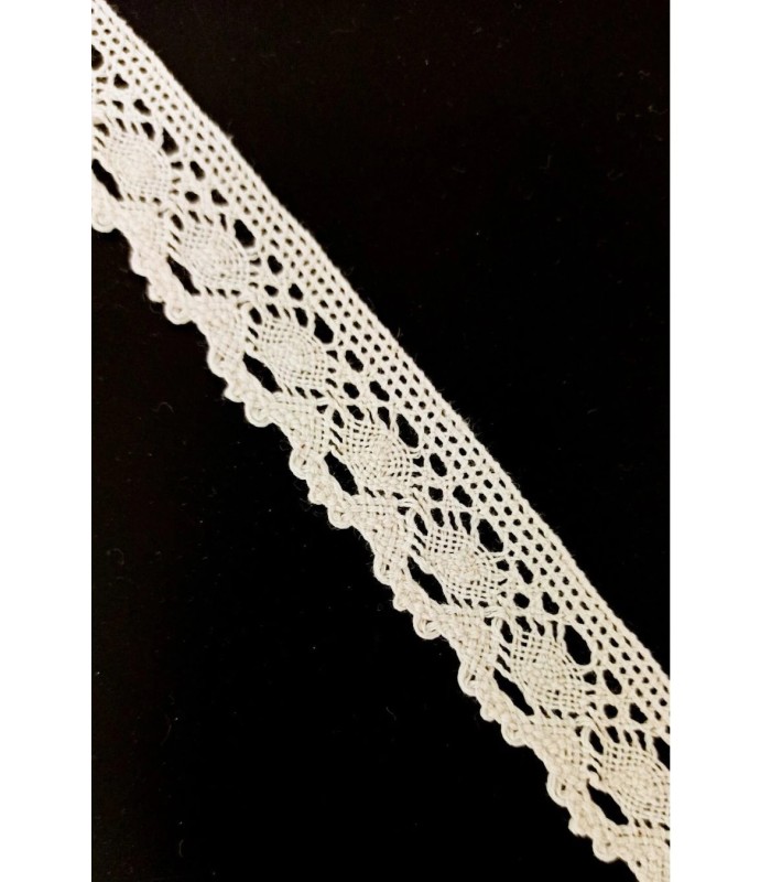 Encaje Bolillo 2.3 cm Blanco y Beige