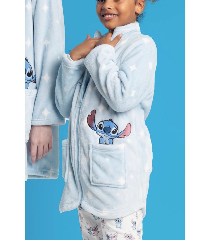 Bata Calentita Disney Ohana para Niña - Manga Larga Azul con Cremallera