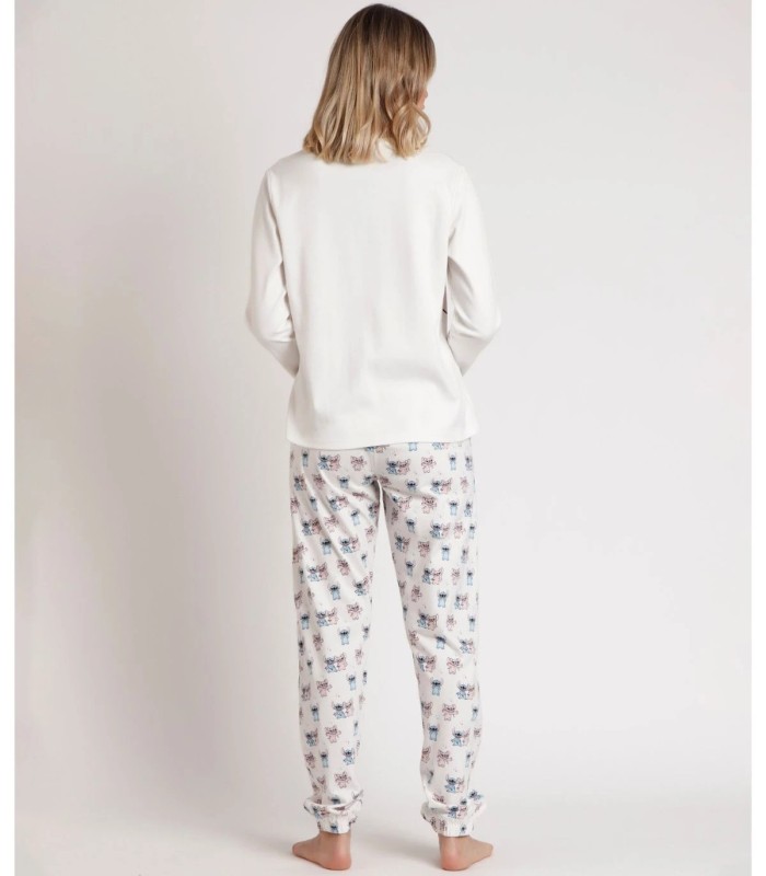 Pijama Disney Ohana para Mujer - Manga Larga Crudo con Pantalón Estampado