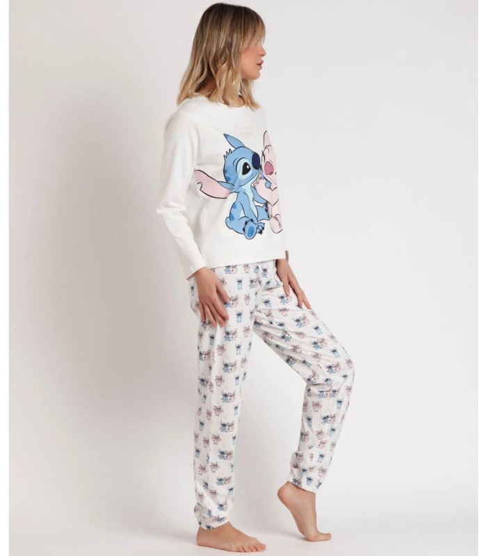 Pijama Disney Ohana para Mujer - Manga Larga Crudo con Pantalón Estampado