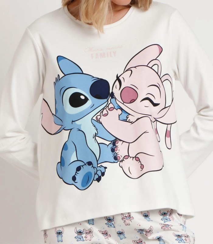 Pijama Disney Ohana para Mujer - Manga Larga Crudo con Pantalón Estampado