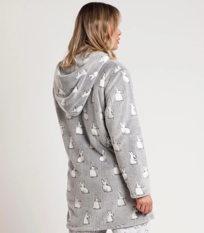 Bata Calentita ADMAS Bunnies On The Moon - Manga Larga Gris con Capucha y Cremallera