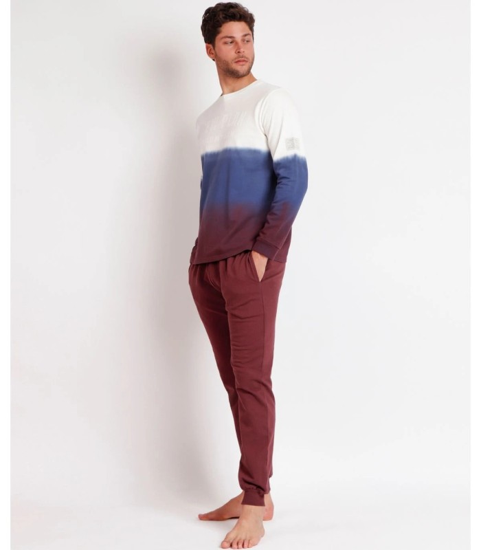 Pijama NEW PLAN Felpa Degraded para Hombre - Manga Larga Granate con Estampado en Relieve