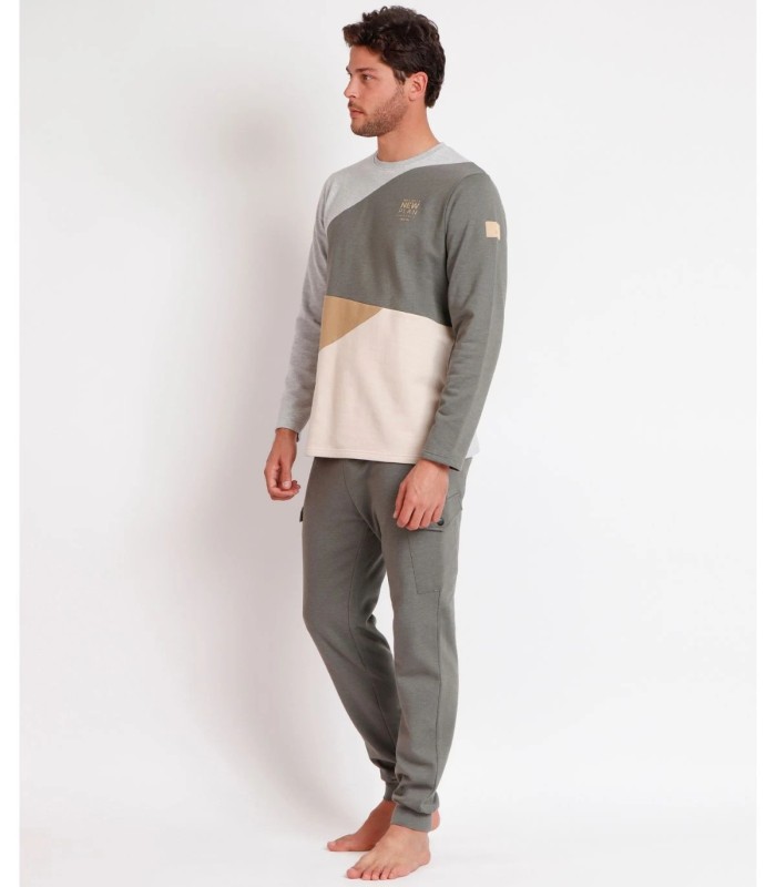 Pijama NEW PLAN Respect The Sea para Hombre - Manga Larga Caqui con Estampado Ecológico