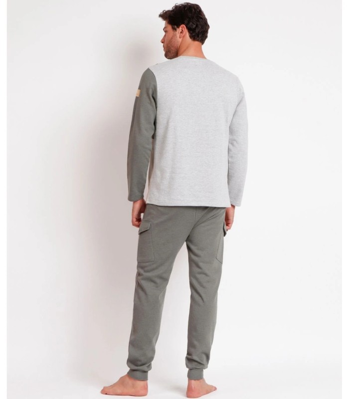 Pijama NEW PLAN Respect The Sea para Hombre - Manga Larga Caqui con Estampado Ecológico