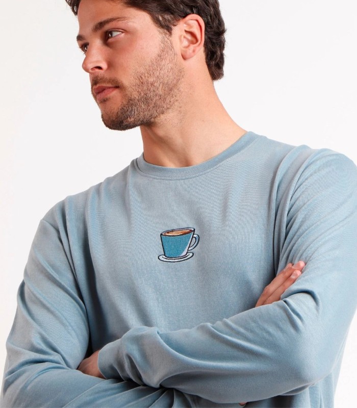 Pijama DIVER Manga Larga Coffee A para Hombre - Azul con Detalles Bordados