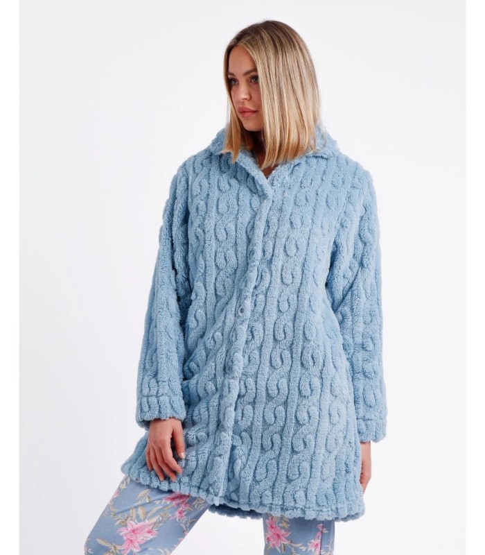 Bata ADMAS GARDEN Calentita Chains para Mujer - Manga Larga Jacquard Corel Azul y Pétalo