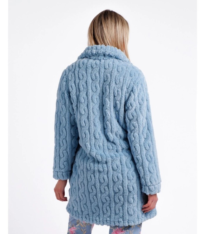 Bata ADMAS GARDEN Calentita Chains para Mujer - Manga Larga Jacquard Corel Azul y Pétalo