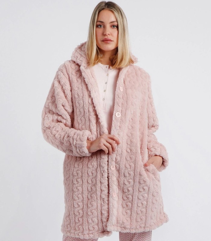 Bata ADMAS GARDEN Calentita Chains para Mujer - Manga Larga Jacquard Corel Azul y Pétalo