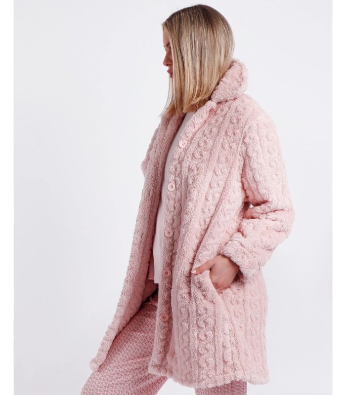 Bata ADMAS GARDEN Calentita Chains para Mujer - Manga Larga Jacquard Corel Azul y Pétalo