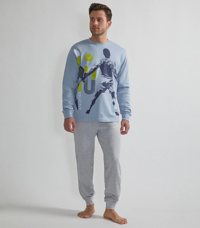 Pijama Hombre Interlock Run - Azul y gris