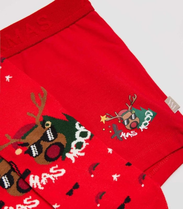 Pack Bóxer y Calcetines Navideños Rojos Para Niño Ysabel Mora