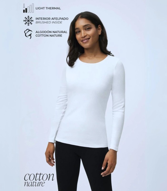 Camiseta Térmica Mujer de Algodón Manga Larga Cuello Redondo Ysabel Mora 70022