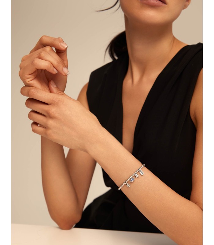 Uno de 50 PUL2255AZUMTL0M Pulsera Mujer Chapado Plata Cristal Swarovski Azul Talla M - 000500699