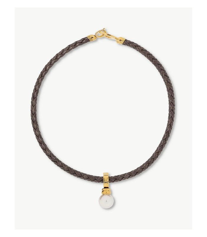 Majorica 17599.01.B.N45.415.1 Collar Mujer Acero Perla Cuero Marrón - 000450731