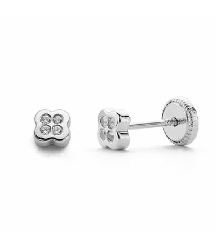 Pendientes Niña Oro Blanco 18 ktes Cuadrado Tam 4 mm - 000150725