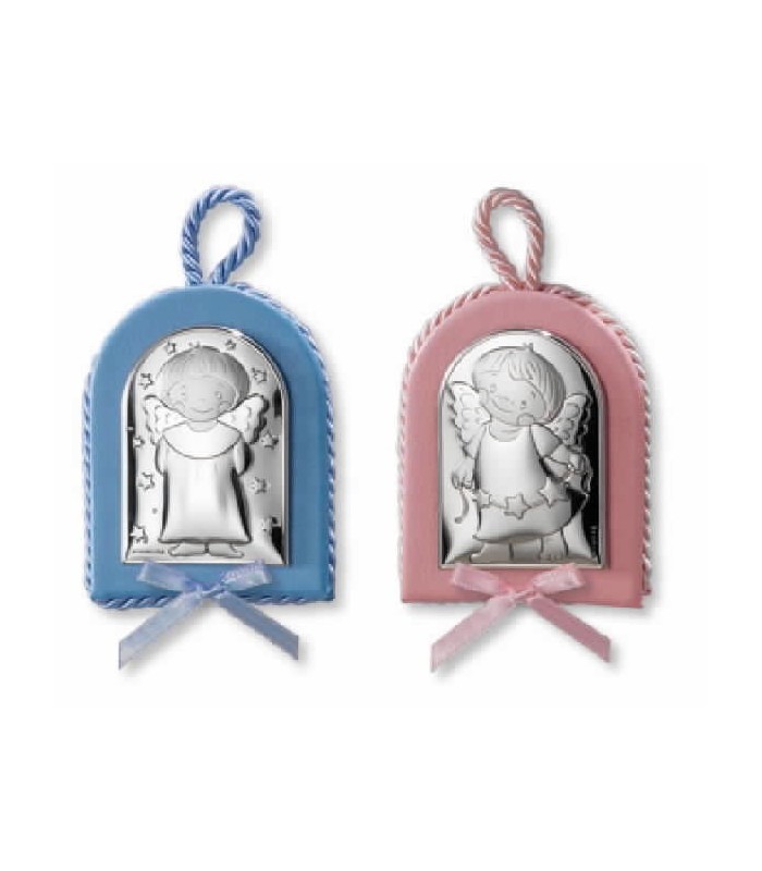 Medallón de Cuna Niña Plata Bilaminada Tamaño 7 x 10 cm Ángel de La Guarda Rosa - 000520067