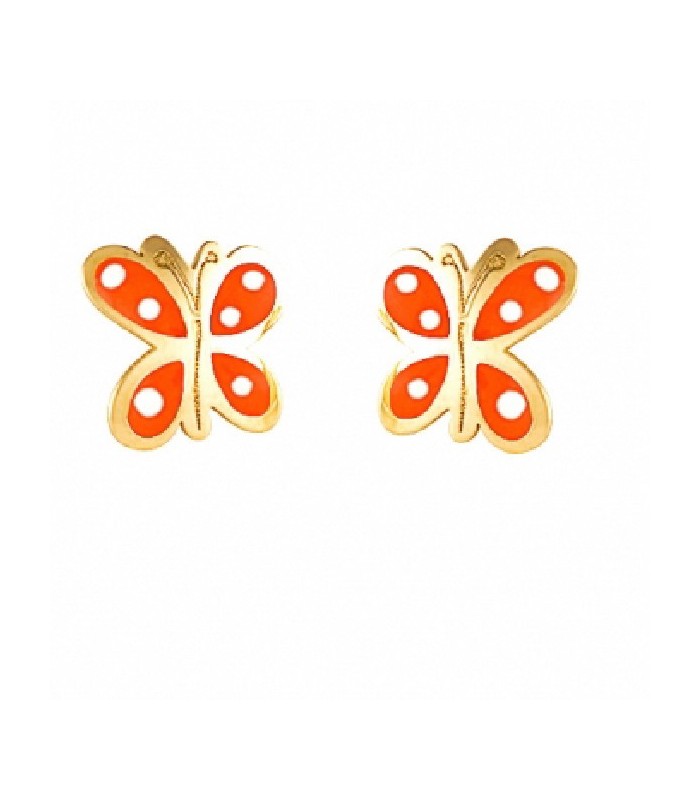 Pendientes Niñas Oro 18 ktes Mariposas Naranja - 000310022