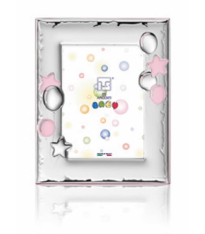 Marco Niña Plata Bilaminada Globos Esmaltes Tamaño 9 x 13 cm Rosa - 000520077