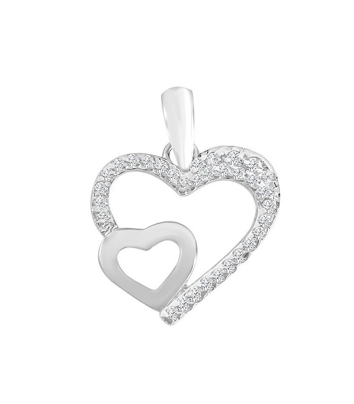 Colgante Mujer Oro Blanco 18 ktes Corazón Doble Tam 12 mm - 000021025